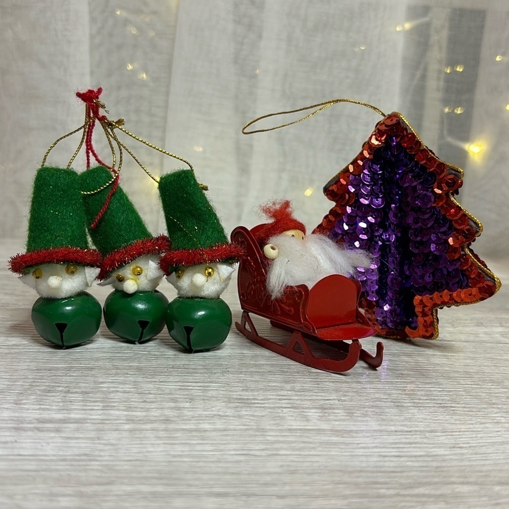 Santa in Sleigh Decoration & Elves & Christmas Tree Ornaments